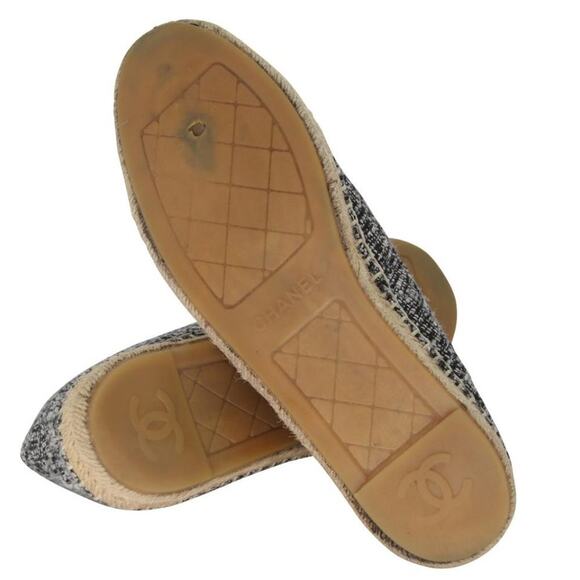 Chanel Espadrille 37 Tweed Canvas Leather Cc Cap-toe Flats CC-S0207P-C044 - Picture 11 of 11